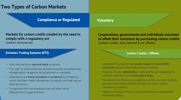 Comparison graphic showing compliance and voluntary carbon markets