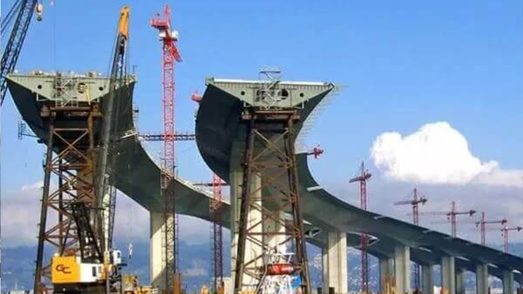 Elevated highway bridge under construction