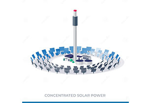 Diagram of a concentrated solar power tower