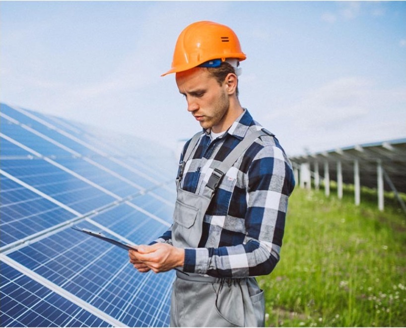 Energy professional reviewing a solar installation
